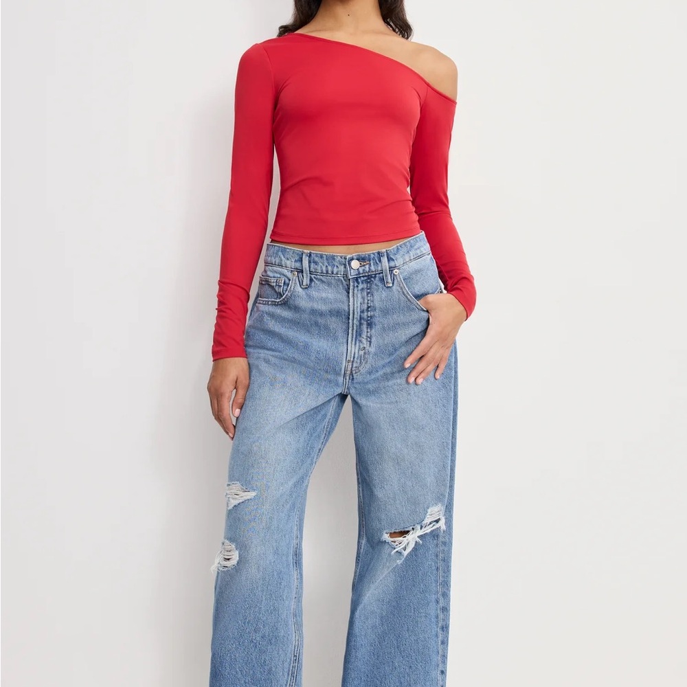 Good American Good Icon Straight Baggy Jeans Distressed Jeans (NEW in pkg)